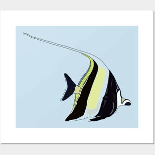 Moorish idol fish cartoon illustration Posters and Art